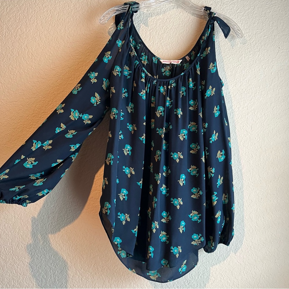 Rebecca Taylor cold shoulder floral print blouse